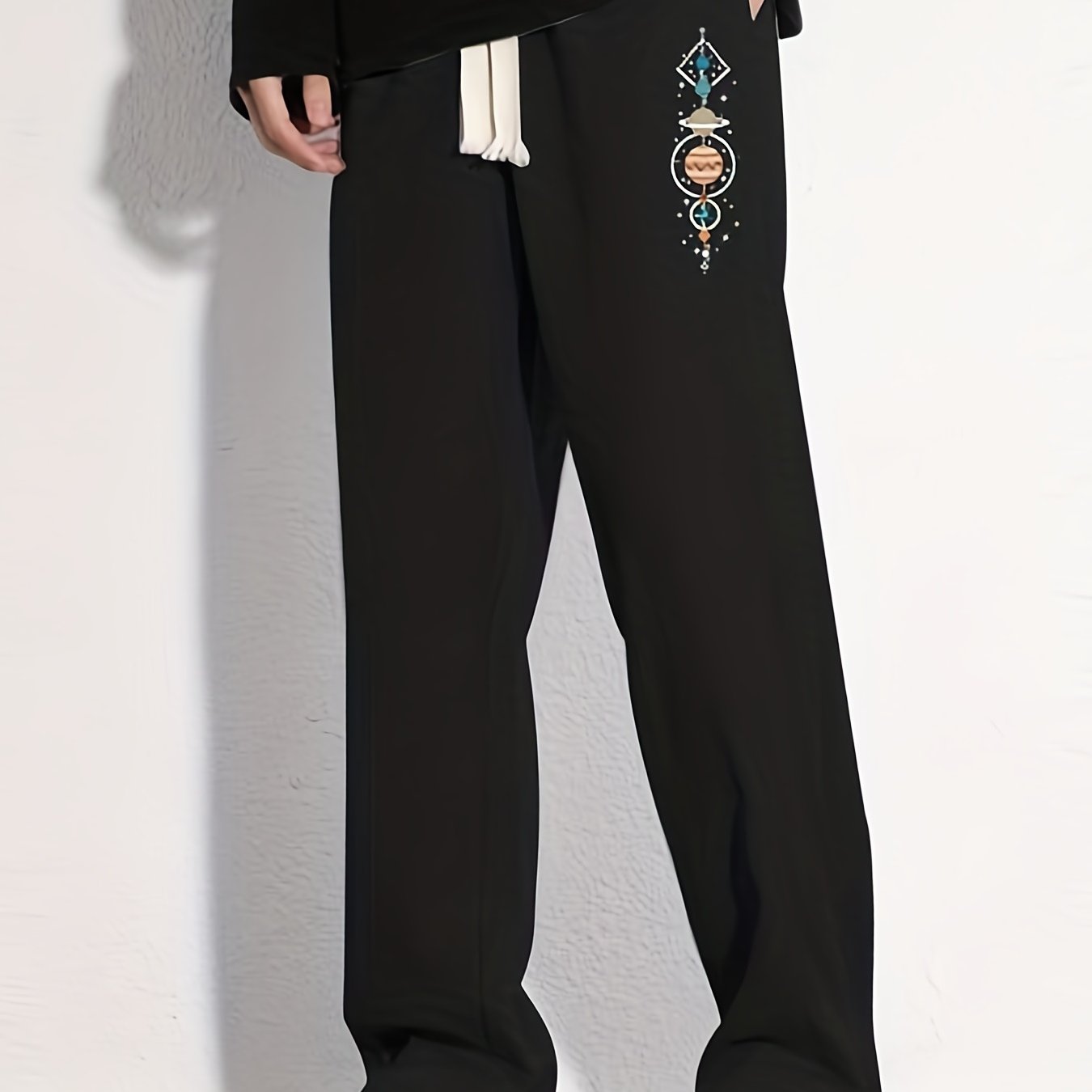 Planet Graphic Pattern Joggers Men's Casual Loose Fit Drawstring Pants