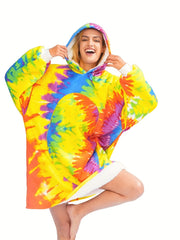 Women's Plus Spiral Tie Dye Oversized Hooded Fleece TV Blanket