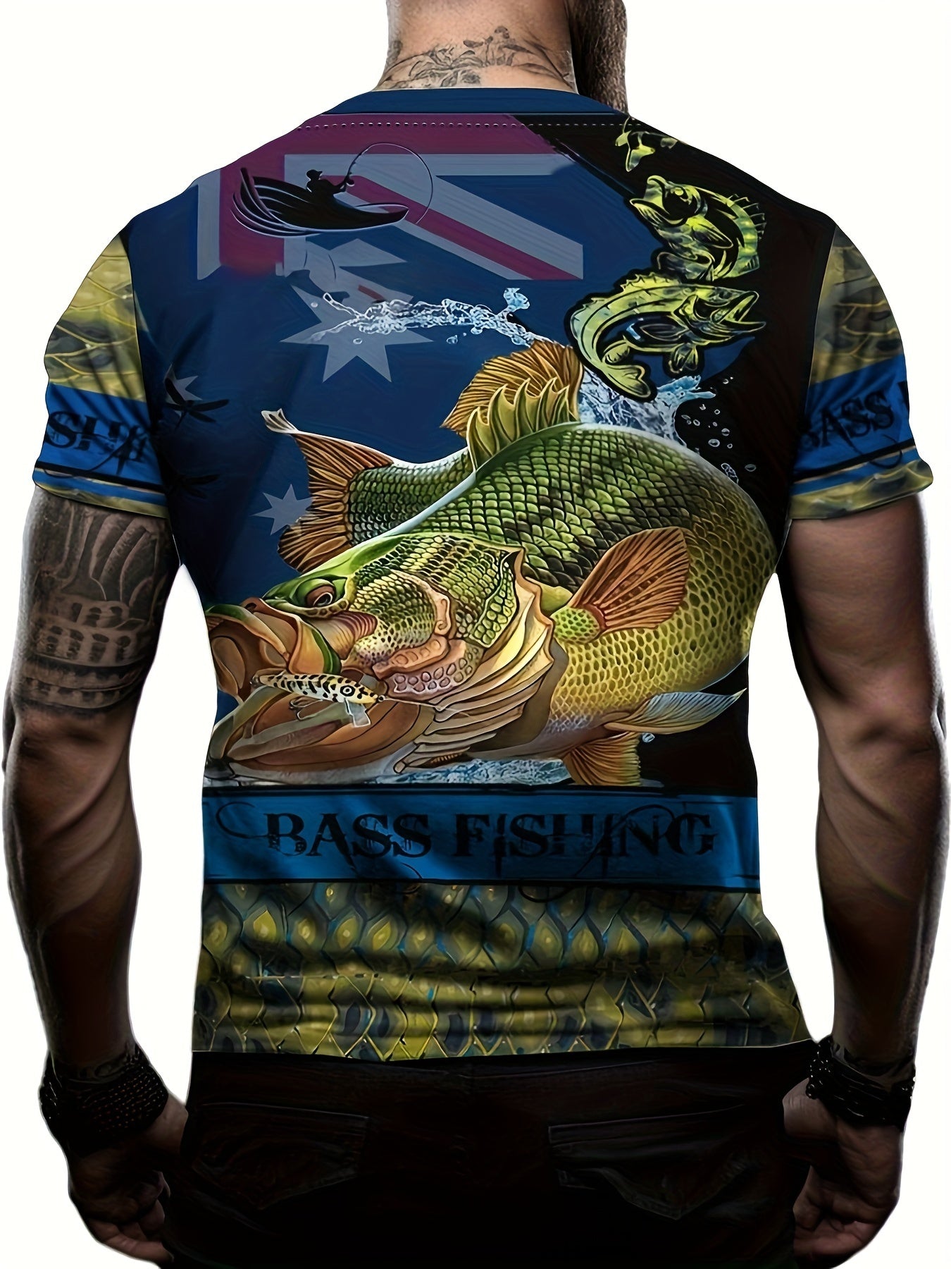 Fish Print Men's Short Sleeve T-shirt Graphic Tee Summer Clothes