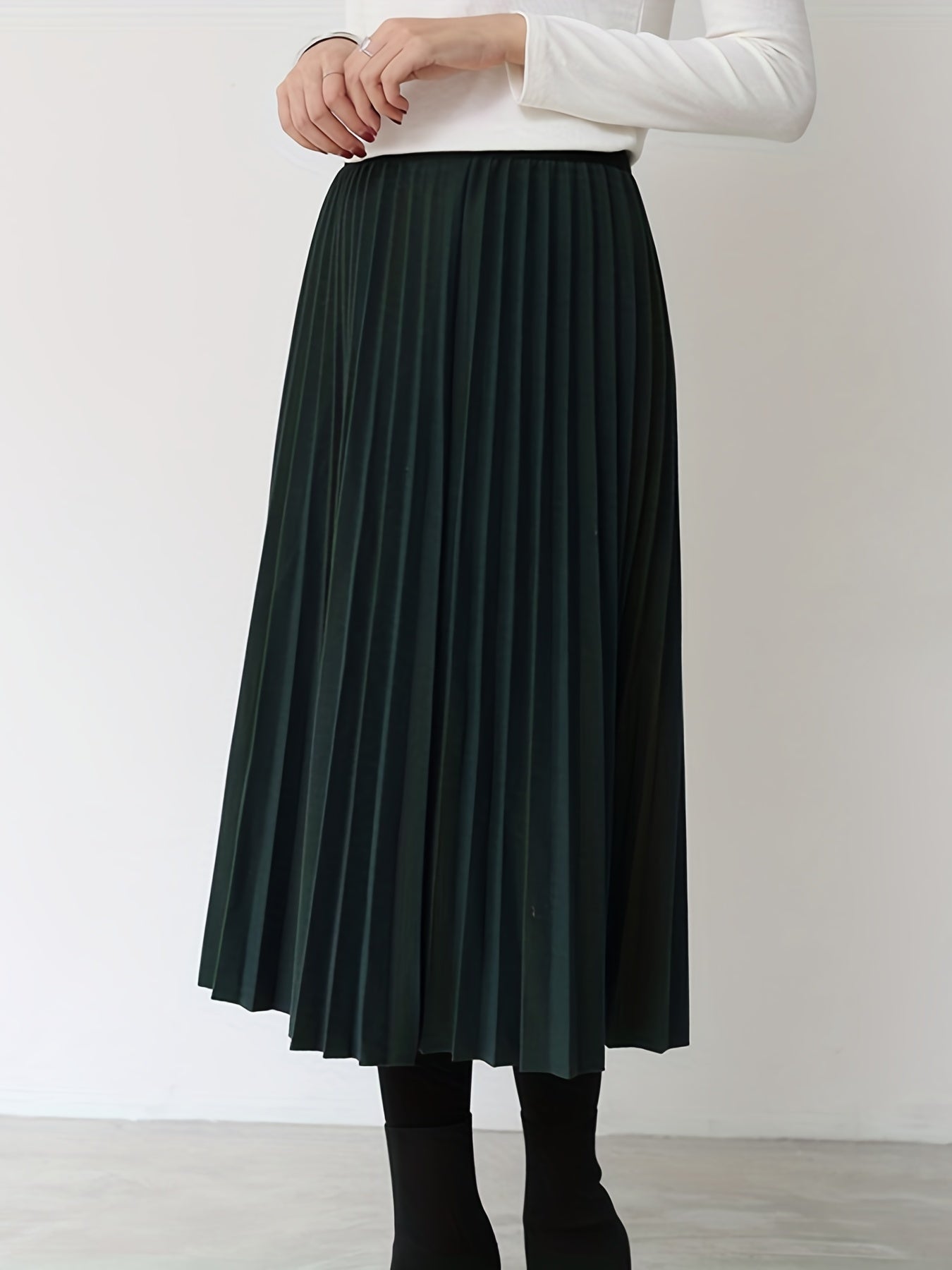 Elastic Waist Pleated Midi Skirt for Women
