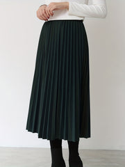 Elastic Waist Pleated Midi Skirt for Women