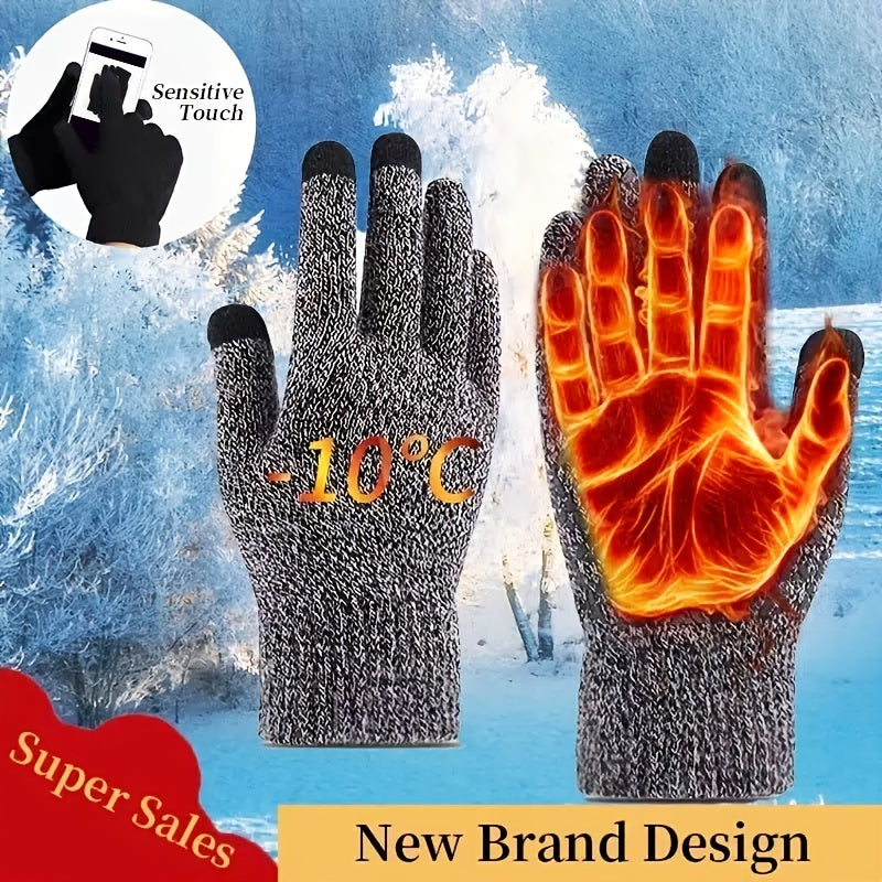 Men's Fleece Winter Touch Screen Gloves Thickened Warm Wool Knitted