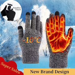Men's Fleece Winter Touch Screen Gloves Thickened Warm Wool Knitted