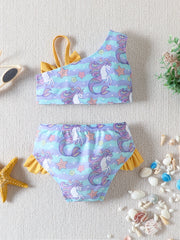 Toddler Girls' Unicorn Graphic 2pcs Swimwear Set with Bow Shoulder Top