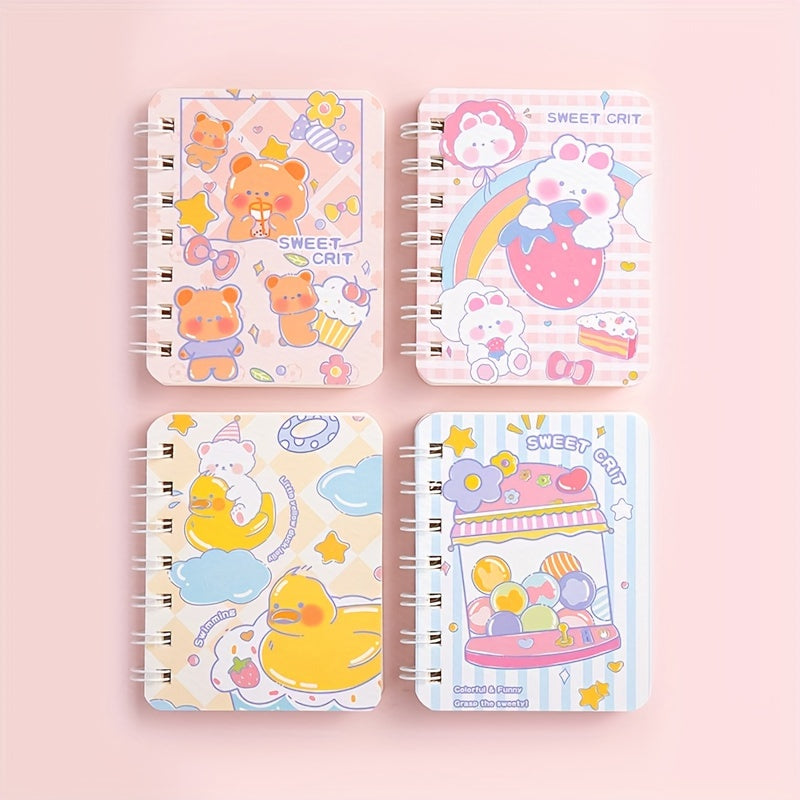 4pcs Cartoon Coil Notebook 80 Sheets Each Portable Notepad Horizontal Line
