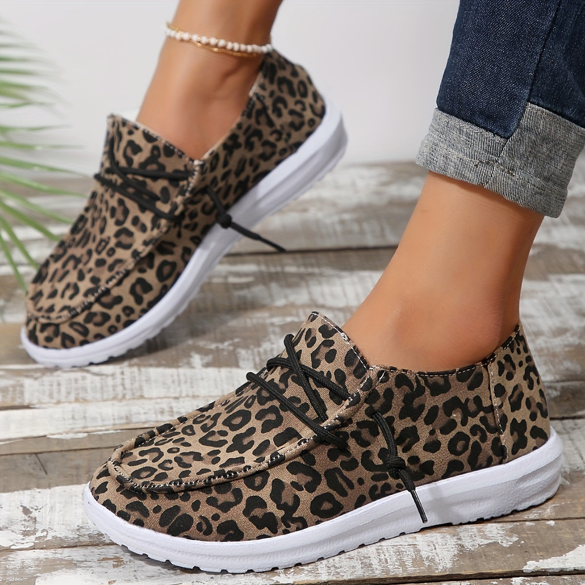 Leopard Print Boat Shoes Lightweight Slip-on Casual Flats