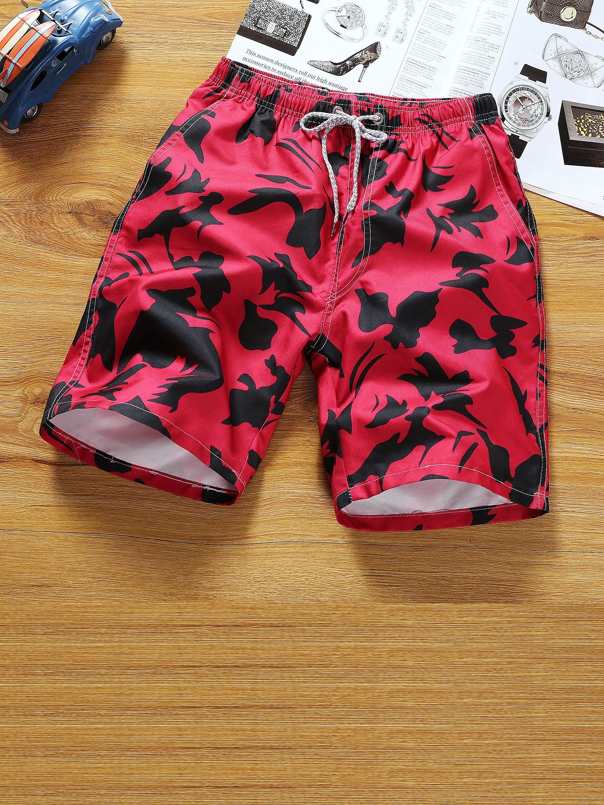 Quick Dry Mesh Lining Drawstring Men's Swim Trunks