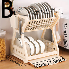 Kitchen Storage Shelf Plastic Drain Rack Beige Organizer