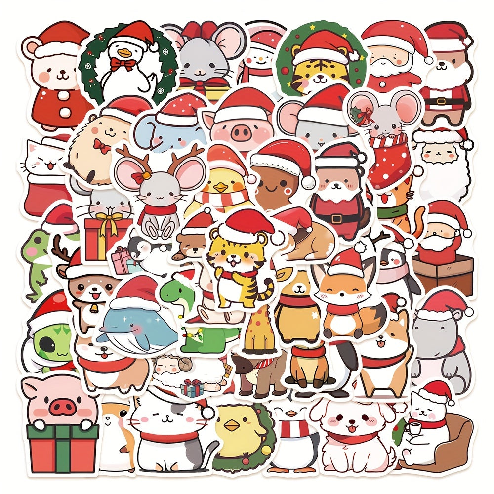 50pcs Cute Christmas Animal Stickers - Holiday Party Decoration