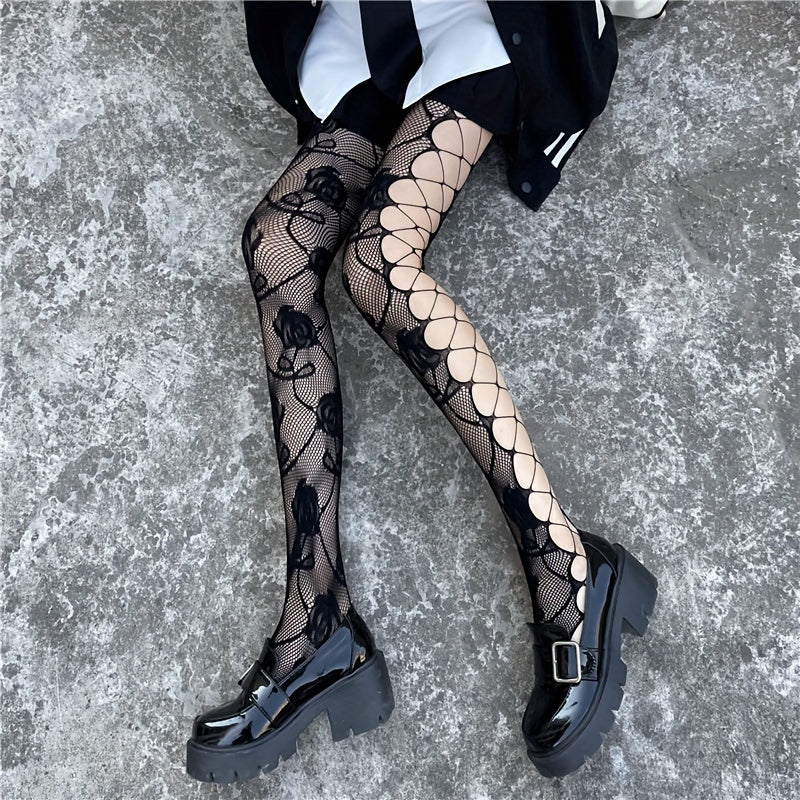 Floral Jacquard Fishnet Tights Gothic Pantyhose Women's Stockings