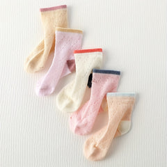 5pairs Baby Girls Kids Mesh Comfy Socks Block Sweet Socks