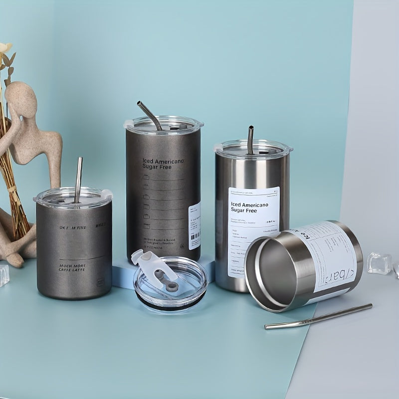 320 600ml Stainless Steel Coffee Cup Large Capacity Vacuum Straw Cup