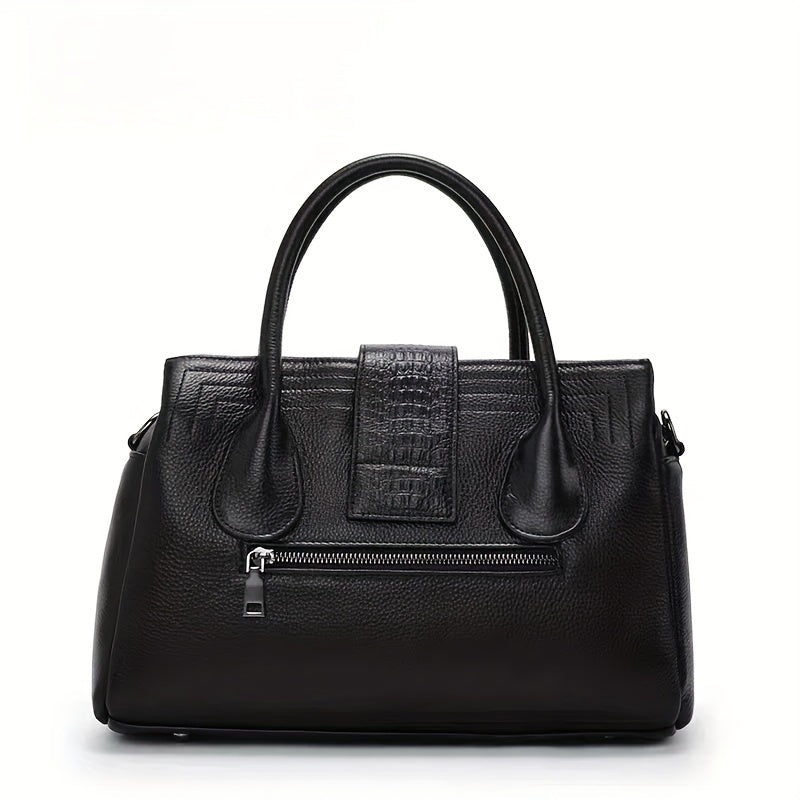 Women's Leather Handbag Solid Zipper Closure Tote
