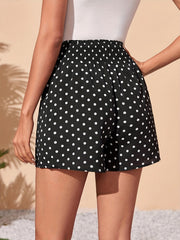 Polka Dot Ruched Shorts Women's Clothing