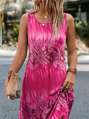 Paisley Print Tank Dress Sleeveless Crew Neck Casual Women's Clothing