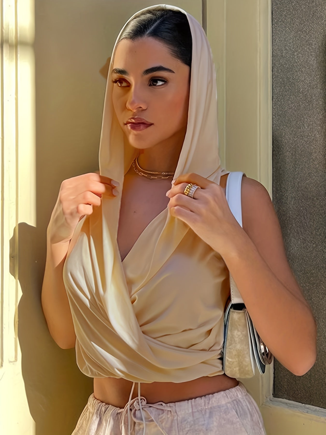 Sleeveless Crop Top Hoodie Solid Casual Top