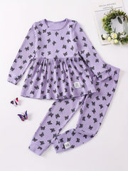 Girls' Love Heart Print 2pcs Long Sleeve Top & Pants Set