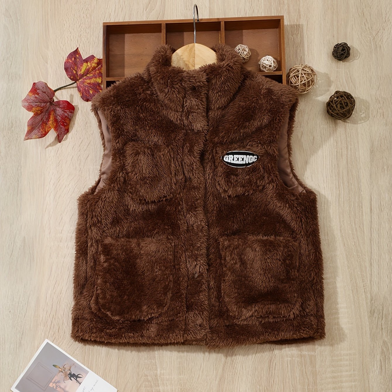 Boys' Warm Fleece Vest with Stand Collar for Fall Winter