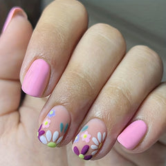 24pcs Colorful Daisy Flower Press On Nails Matte Acrylic Stick On Nails