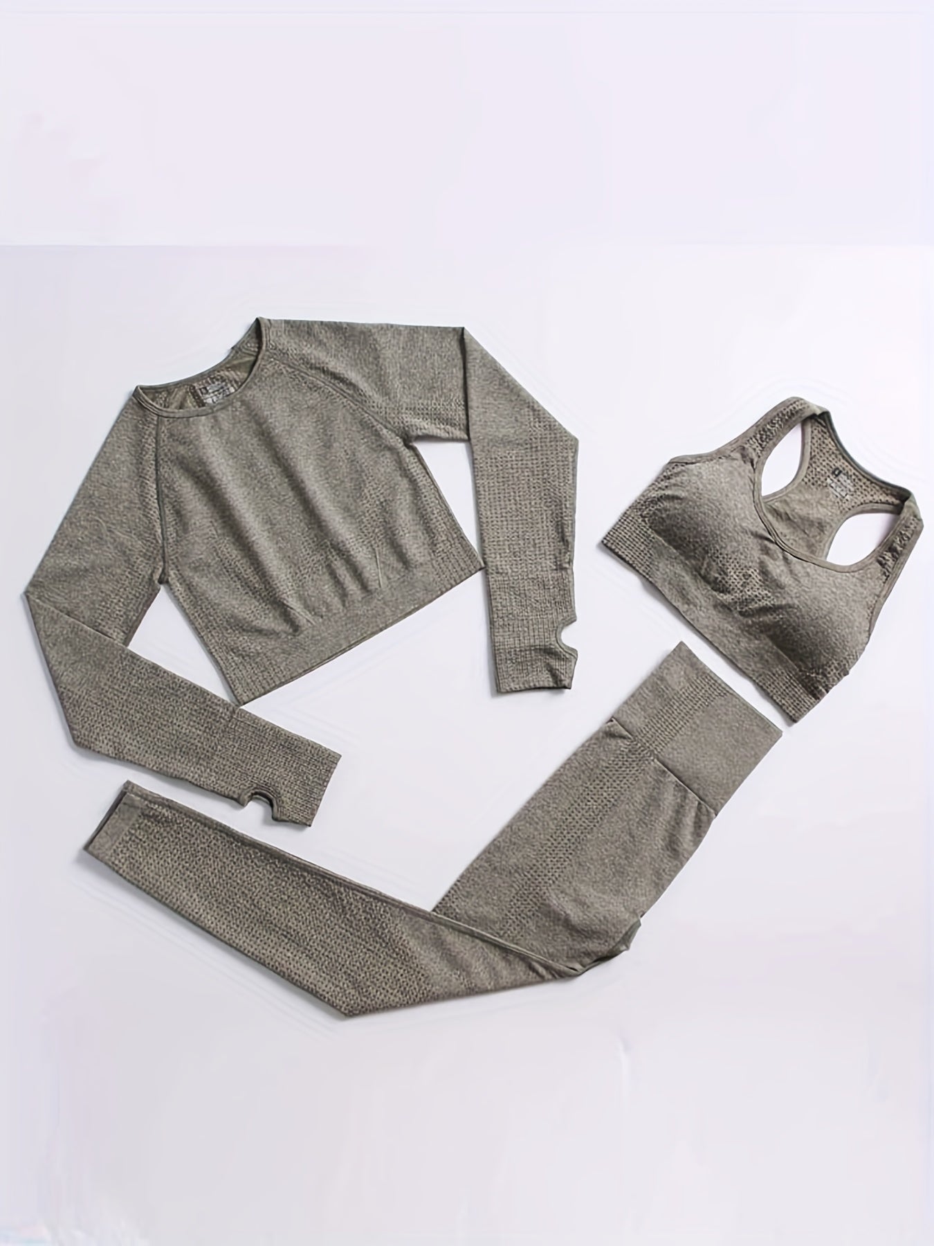 Women's Solid Yoga Sports Set Racer Back Sports Bra Crop Top and Leggings