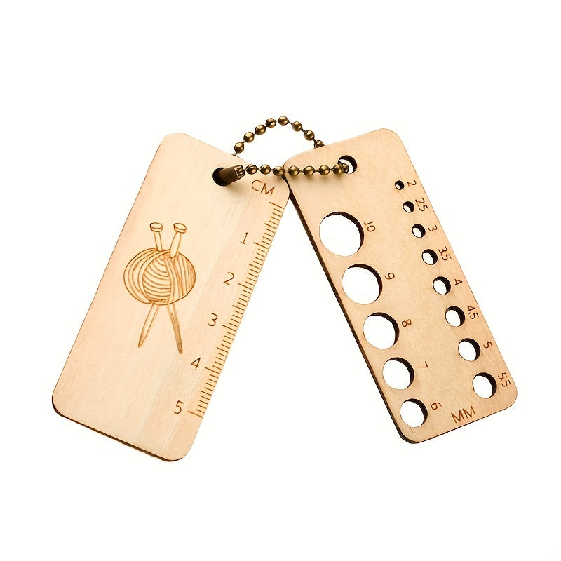 Wooden Sweater Needle Ruler Gauge Knitting Crochet Measurement Tool