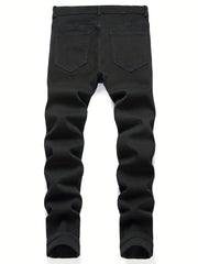 Letter Print Graphic Pattern Slim Fit Jeans Men's Casual Denim Pants