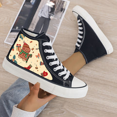 Gingerbread Print Plush Lined Thermal Canvas Sneakers
