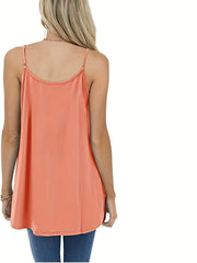 Pleated Front Spaghetti Strap Top Sleeveless Cami for Summer