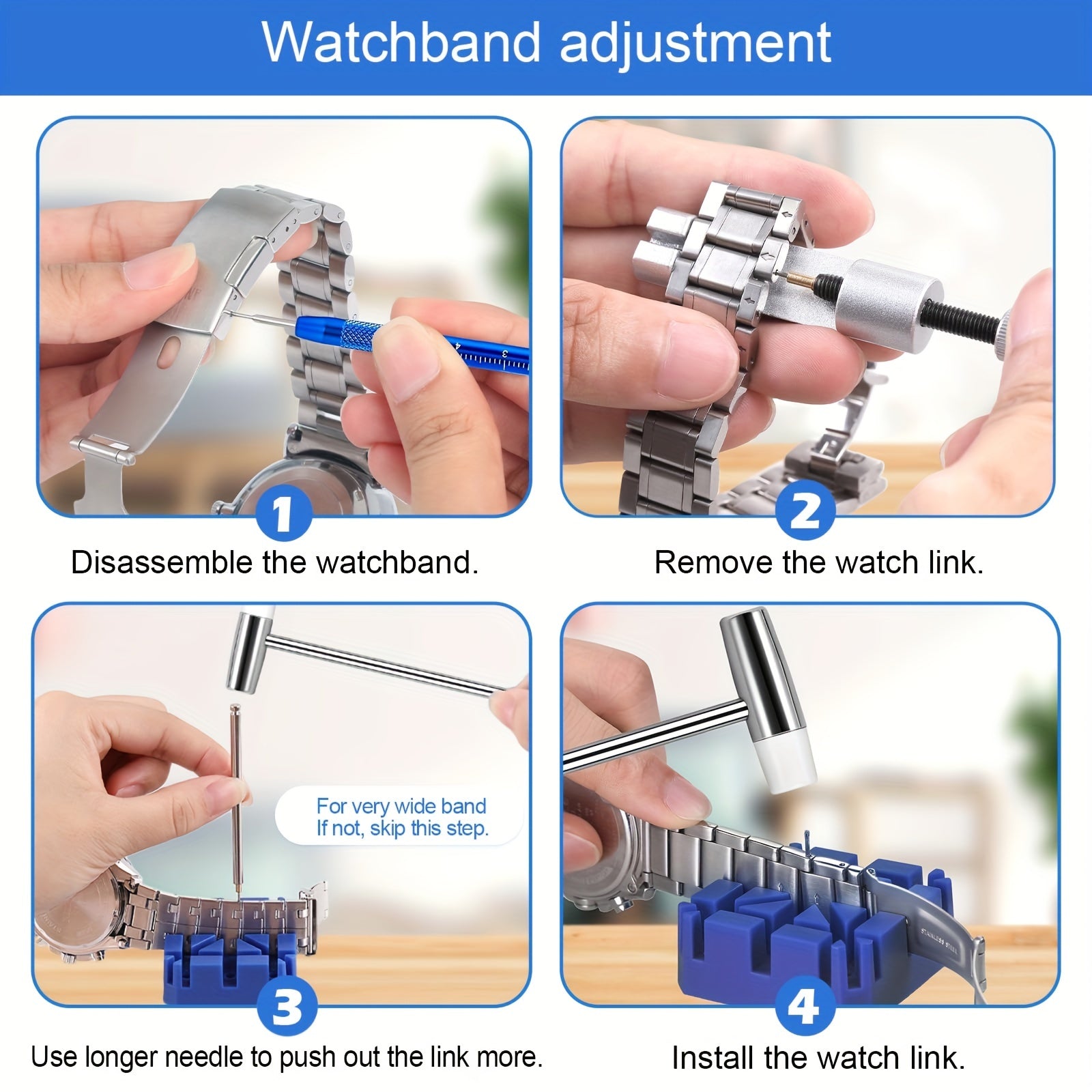 34pcs Watch Repair Kit w/ Link Removal & Resizing Tools & Opener Screwdriver Set
