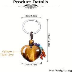 Tiger Eye Heart Crystal Keychain Healing Gemstone Key Ring Charm Gift