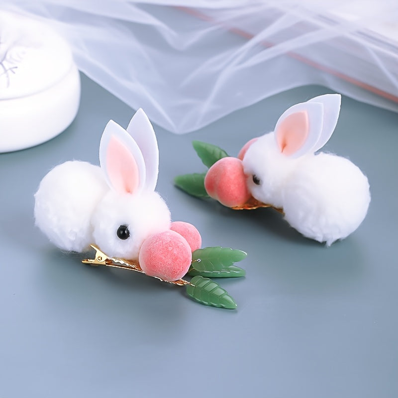 Vintage Bunny Hair Clip Plush Bunny Ponytail Holder Stuffed Rabbit Hair Clip