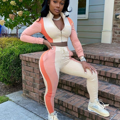 Street Wear Zip Up Crop Top & Elastic Pants Set