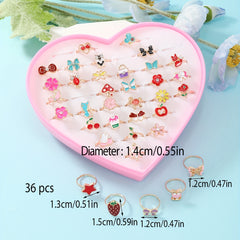 36pcs Colorful Girls Alloy Rings Party Holiday Kids Accessories