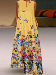 Butterfly Print V Neck Dress Sleeveless Casual Dress