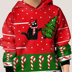 Halloween Cat Pattern Hoodie For Kids Long Sleeve Top