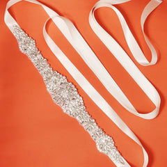 Crystal Rhinestone Bridal Belt with Organza Ribbon