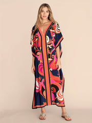 Boho Stripe Print Caftan Kimono Maxi Cover Up