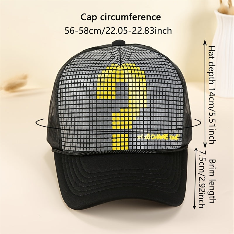 Mosaic Print Mesh Baseball Cap Lightweight Hip Hop Unisex Trucker Hat