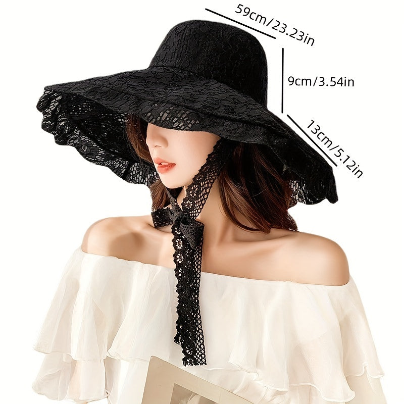 Floral Lace Sun Hat UV Protection Travel Beach Hat
