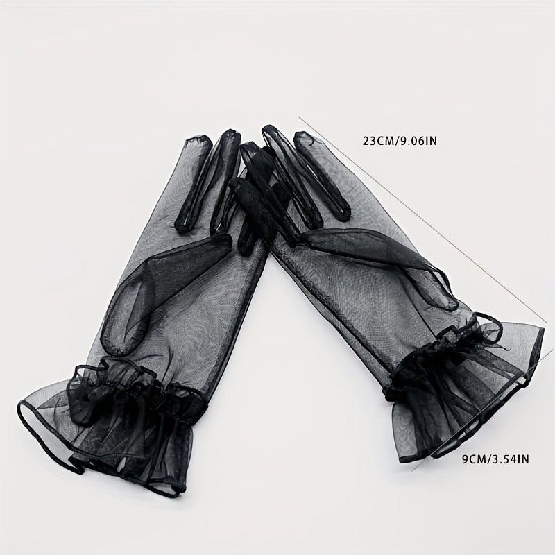 Short Transparent Ruffle Gloves for Women