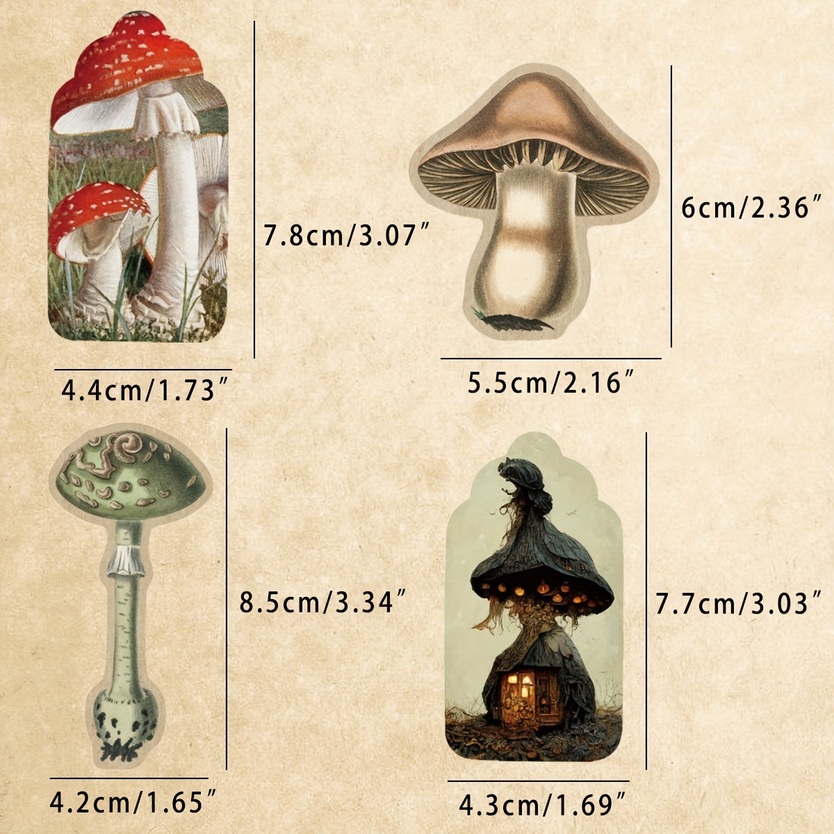 Vintage Mushrooms Nature Theme Scrapbook Stickers DIY Crafts