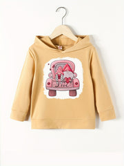 Christmas Truck Print Hooded Sweatshirt Top for Girls