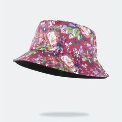 Red Floral Print Bucket Hat Reversible Boho Basin Hat Casual Sunshade Cap