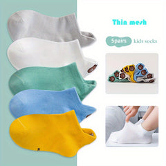 5 Pairs Boys Combed Cotton Boat Socks, Ages 1-11