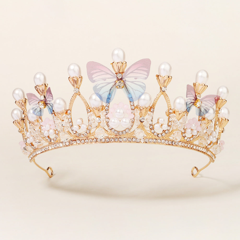 Pearl Butterfly Crown Headband Party Favor Princess Tiara Wedding Cosplay