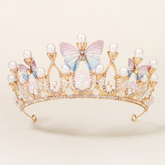 Pearl Butterfly Crown Headband Party Favor Princess Tiara Wedding Cosplay