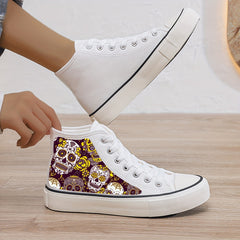 Skull Print Plush Lined Thermal Chunky Canvas Sneakers