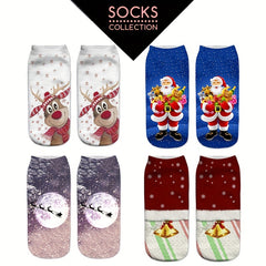 4 Pairs Christmas Print Socks Women's Low Cut Stockings