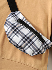 Plaid Pattern Toddler Boy's 3pcs Sweatshirt & Crossbody Bag & Sweatpants Set