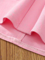 Girls' Button Pocket Short Denim Skirts Set - Casual & Stylish